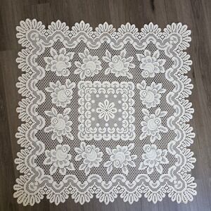 Heritage Lace Victorian Rose Square Tablecloth Cream 36x36 Cottagecore NWOT